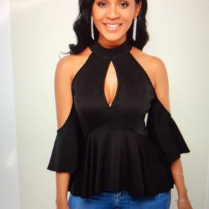 Keyhole, cold shoulder flared sleeve blouse,  size L